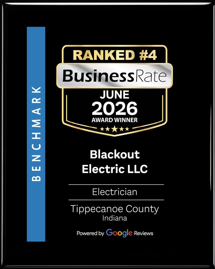 Blackout Electric LLC, BusinessRate June 2026 Award Winner, Ranked #4 Electrician in Tippecanoe County, Indiana
